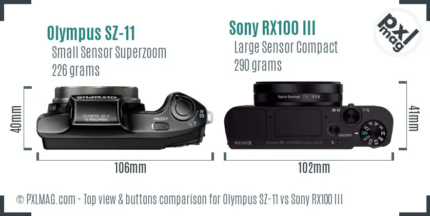 Olympus SZ-11 vs Sony RX100 III top view buttons comparison