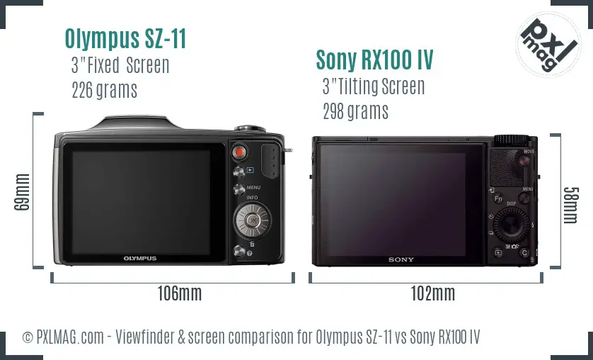 Olympus SZ-11 vs Sony RX100 IV Screen and Viewfinder comparison