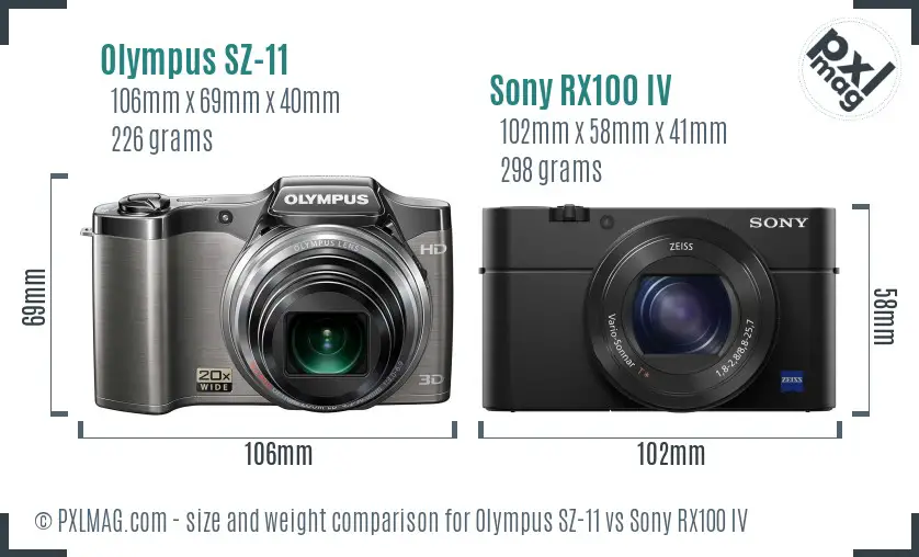 Olympus SZ-11 vs Sony RX100 IV size comparison