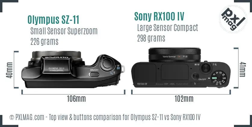 Olympus SZ-11 vs Sony RX100 IV top view buttons comparison