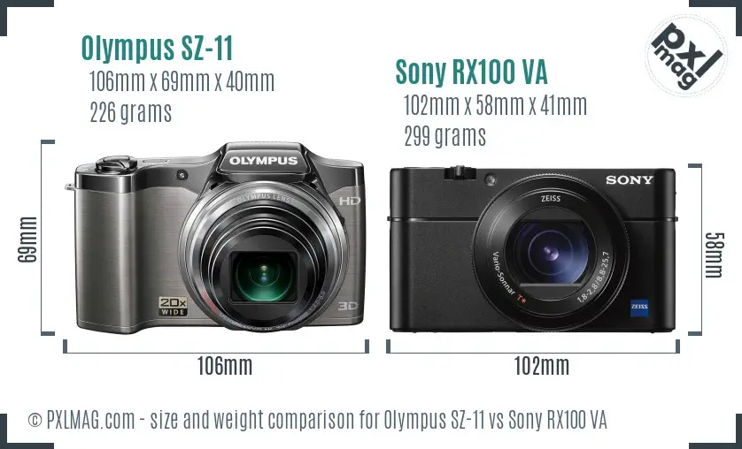 Olympus SZ-11 vs Sony RX100 VA size comparison