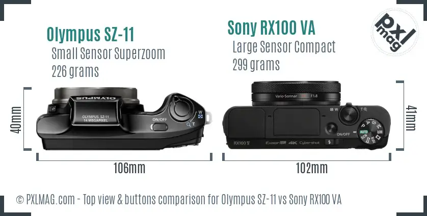 Olympus SZ-11 vs Sony RX100 VA top view buttons comparison