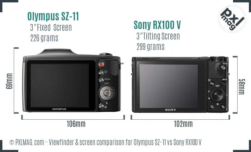 Olympus SZ-11 vs Sony RX100 V Screen and Viewfinder comparison