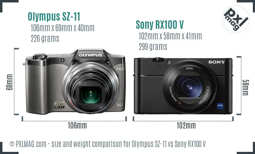 Olympus SZ-11 vs Sony RX100 V size comparison