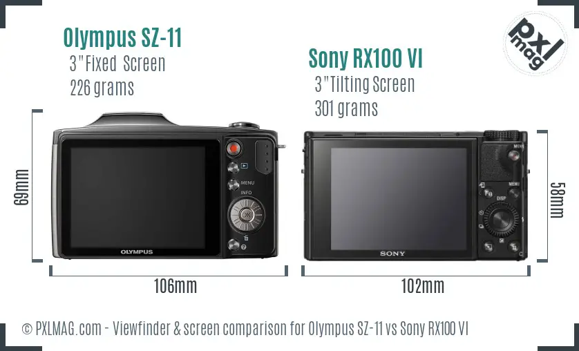 Olympus SZ-11 vs Sony RX100 VI Screen and Viewfinder comparison