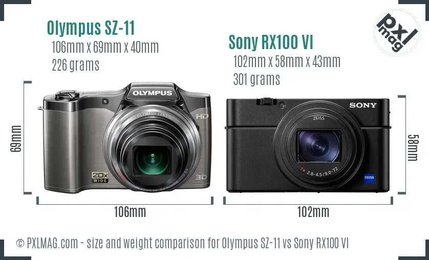 Olympus SZ-11 vs Sony RX100 VI size comparison