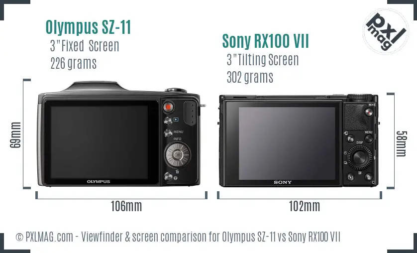 Olympus SZ-11 vs Sony RX100 VII Screen and Viewfinder comparison