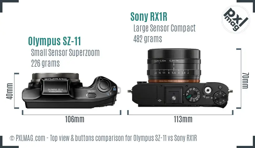 Olympus SZ-11 vs Sony RX1R top view buttons comparison