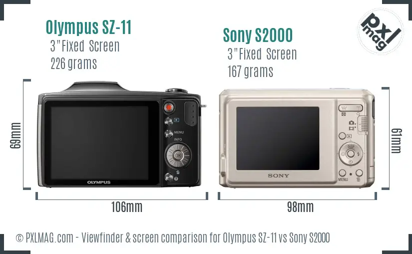 Olympus SZ-11 vs Sony S2000 Screen and Viewfinder comparison