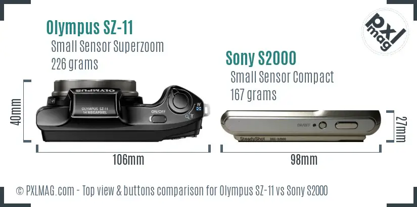 Olympus SZ-11 vs Sony S2000 top view buttons comparison