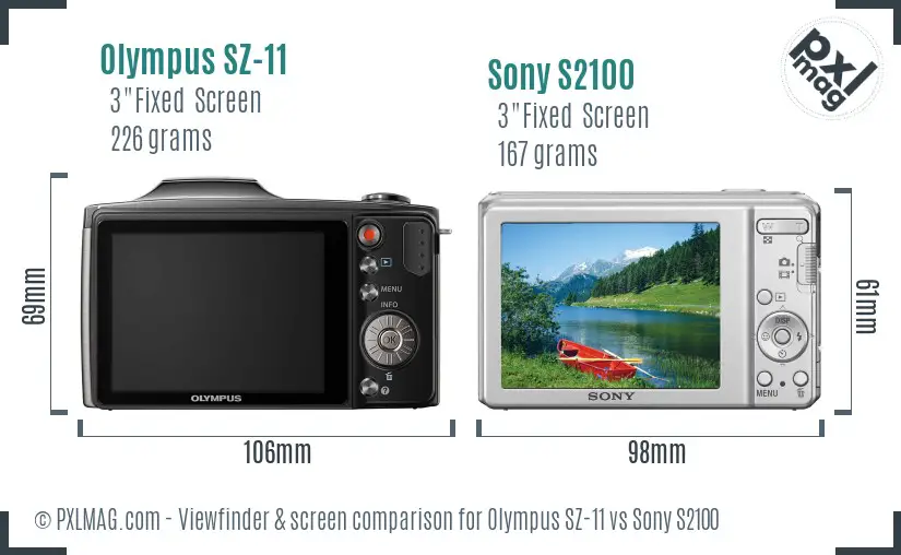 Olympus SZ-11 vs Sony S2100 Screen and Viewfinder comparison