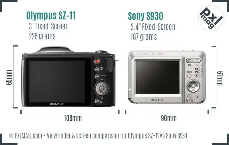 Olympus SZ-11 vs Sony S930 Screen and Viewfinder comparison