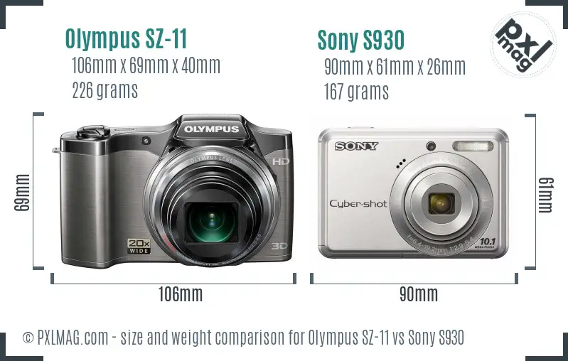 Olympus SZ-11 vs Sony S930 size comparison