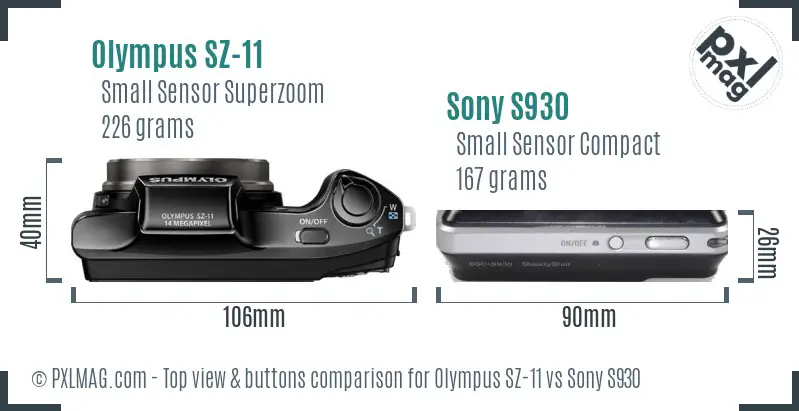 Olympus SZ-11 vs Sony S930 top view buttons comparison