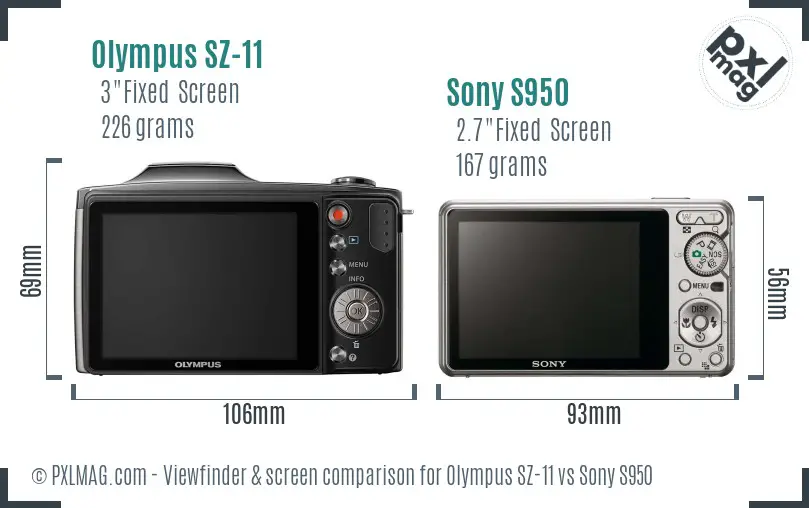 Olympus SZ-11 vs Sony S950 Screen and Viewfinder comparison