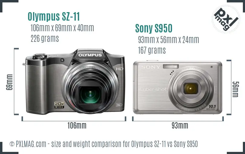 Olympus SZ-11 vs Sony S950 size comparison