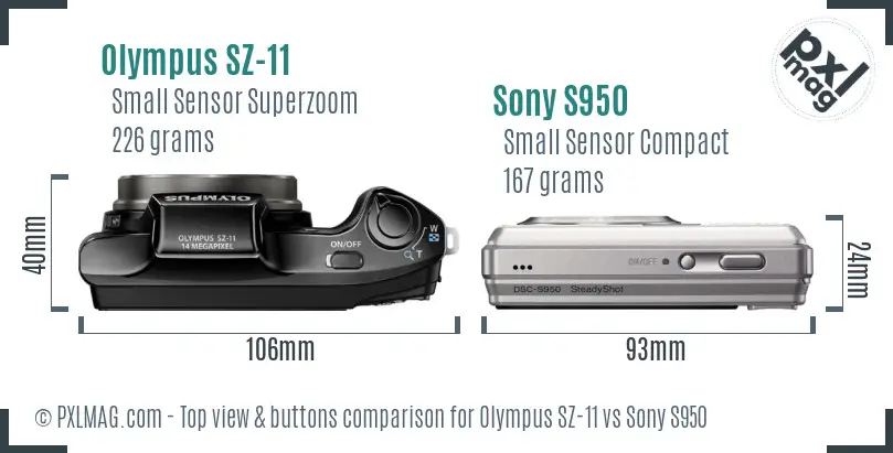 Olympus SZ-11 vs Sony S950 top view buttons comparison