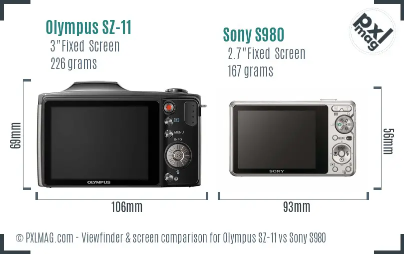 Olympus SZ-11 vs Sony S980 Screen and Viewfinder comparison