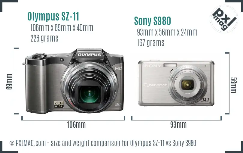 Olympus SZ-11 vs Sony S980 size comparison