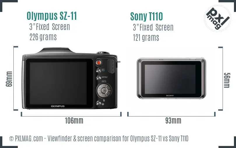 Olympus SZ-11 vs Sony T110 Screen and Viewfinder comparison