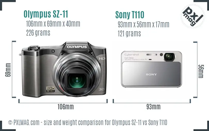 Olympus SZ-11 vs Sony T110 size comparison