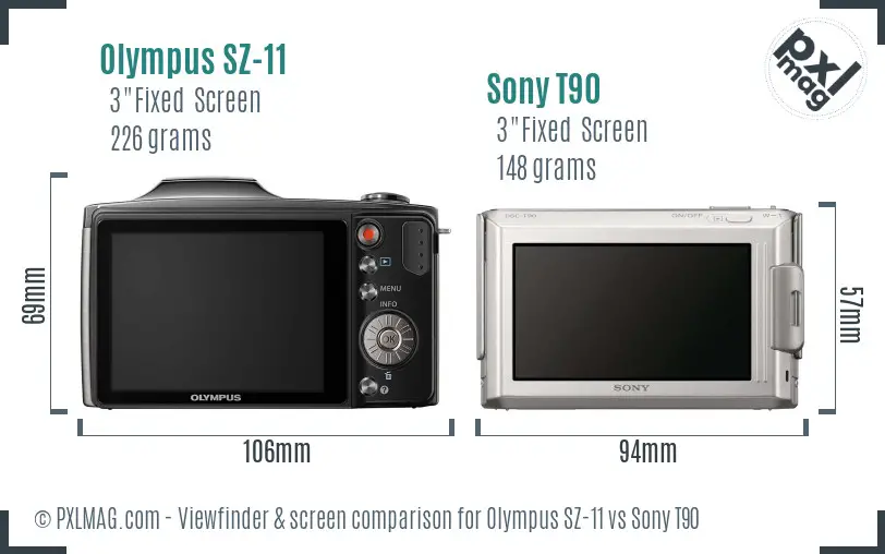 Olympus SZ-11 vs Sony T90 Screen and Viewfinder comparison