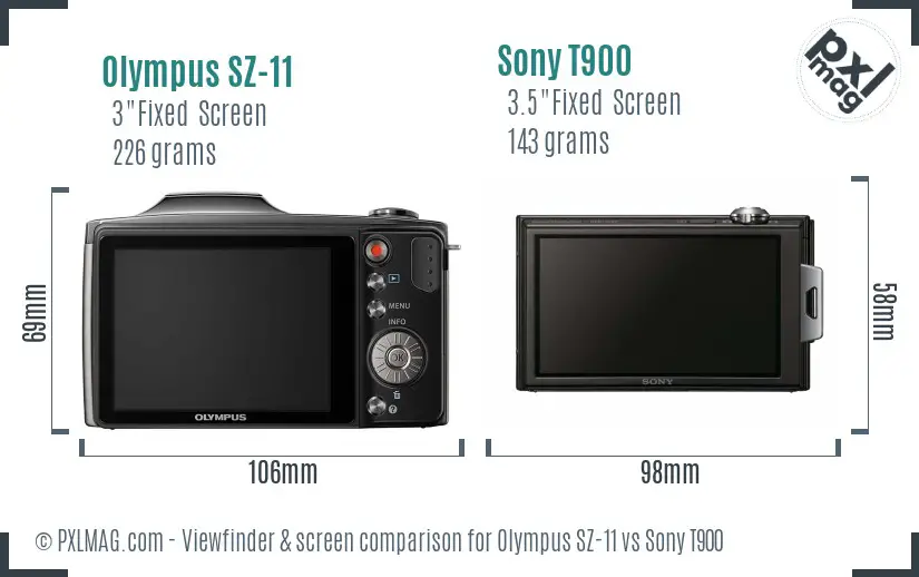 Olympus SZ-11 vs Sony T900 Screen and Viewfinder comparison