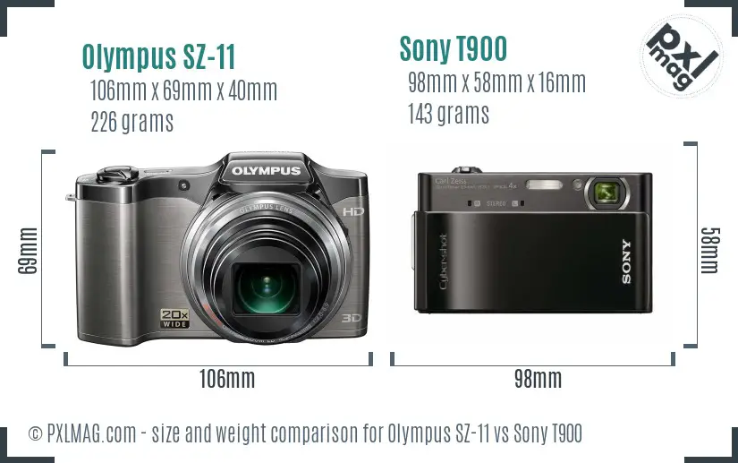 Olympus SZ-11 vs Sony T900 size comparison