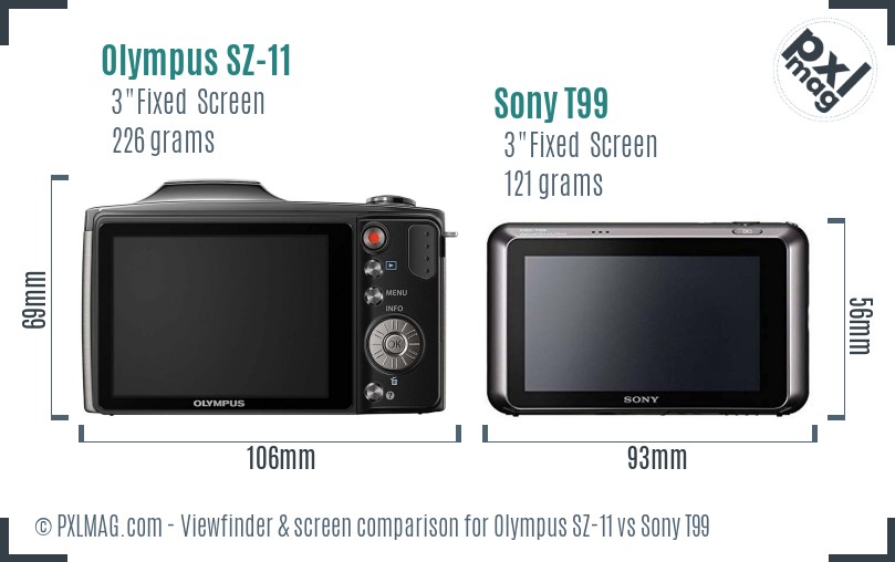 Olympus SZ-11 vs Sony T99 Screen and Viewfinder comparison