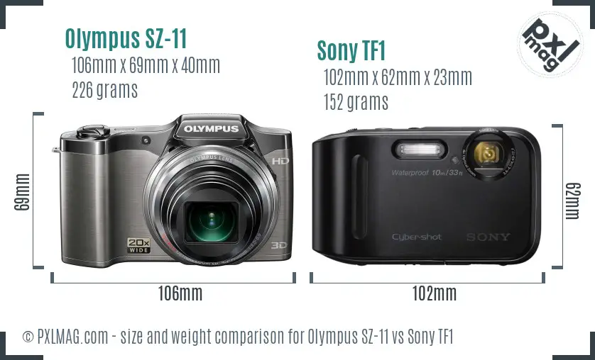 Olympus SZ-11 vs Sony TF1 size comparison