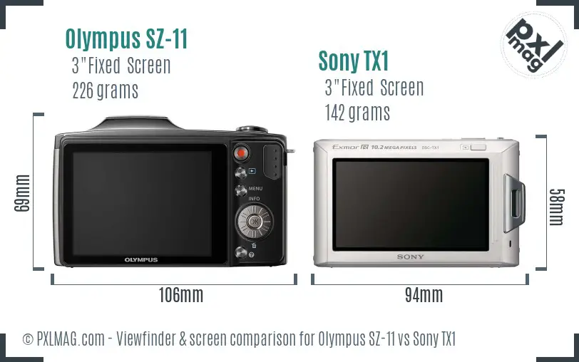 Olympus SZ-11 vs Sony TX1 Screen and Viewfinder comparison