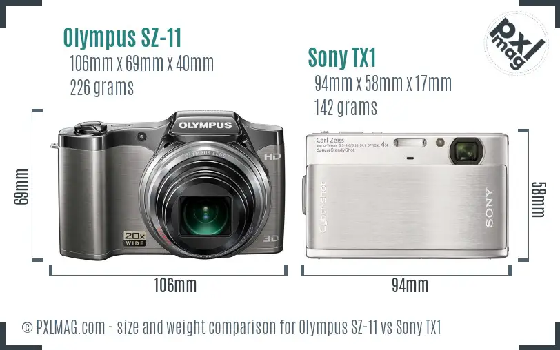 Olympus SZ-11 vs Sony TX1 size comparison