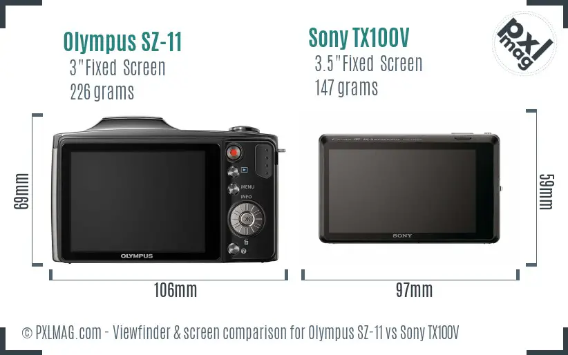 Olympus SZ-11 vs Sony TX100V Screen and Viewfinder comparison