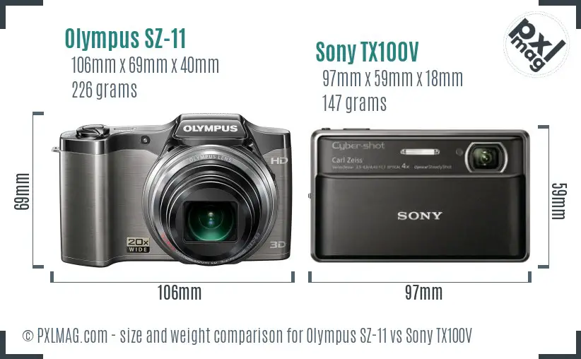 Olympus SZ-11 vs Sony TX100V size comparison