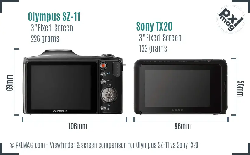 Olympus SZ-11 vs Sony TX20 Screen and Viewfinder comparison