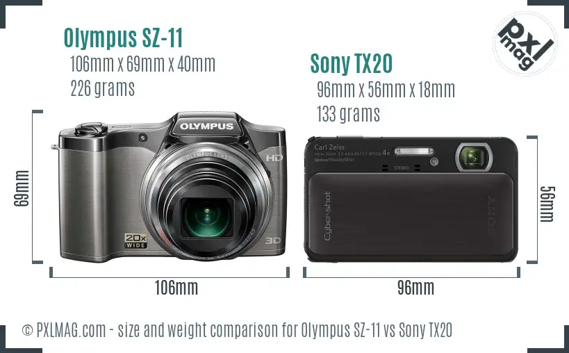 Olympus SZ-11 vs Sony TX20 size comparison