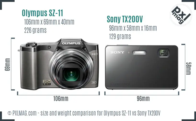 Olympus SZ-11 vs Sony TX200V size comparison