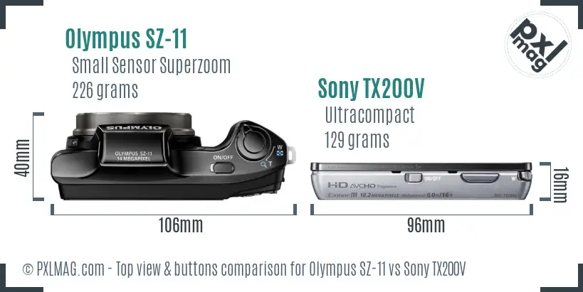 Olympus SZ-11 vs Sony TX200V top view buttons comparison