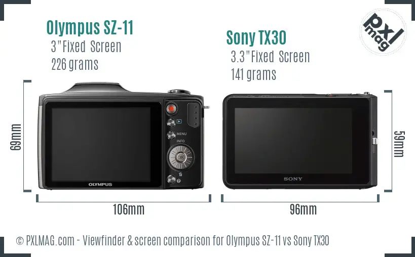 Olympus SZ-11 vs Sony TX30 Screen and Viewfinder comparison