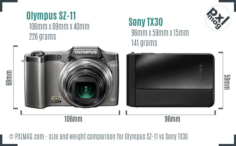 Olympus SZ-11 vs Sony TX30 size comparison