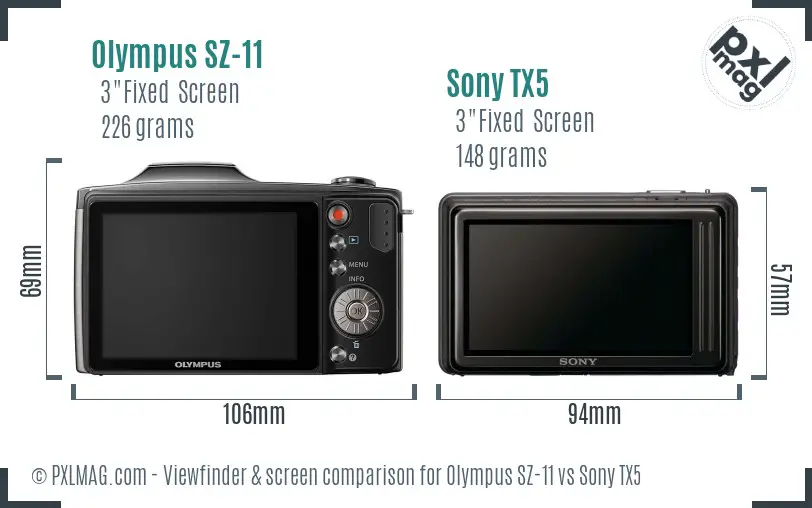 Olympus SZ-11 vs Sony TX5 Screen and Viewfinder comparison