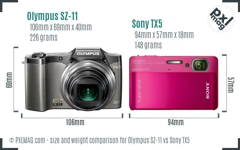 Olympus SZ-11 vs Sony TX5 size comparison