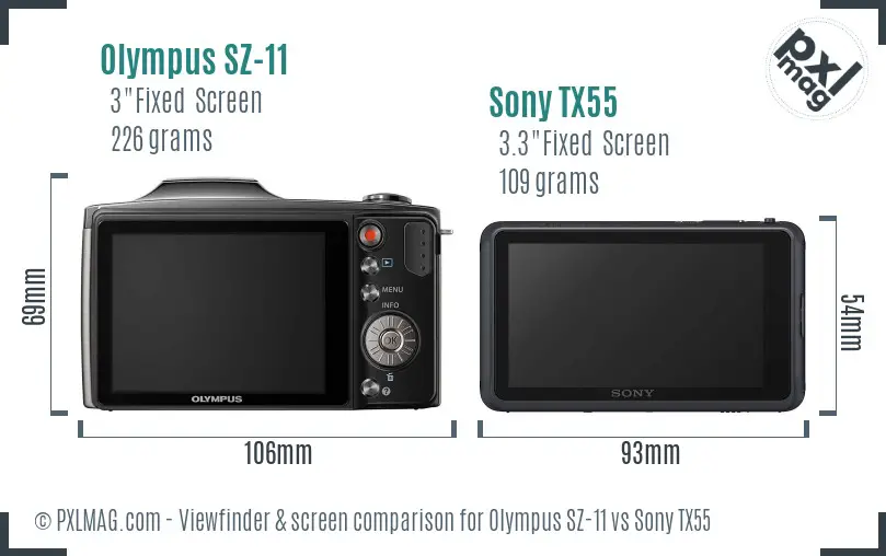 Olympus SZ-11 vs Sony TX55 Screen and Viewfinder comparison