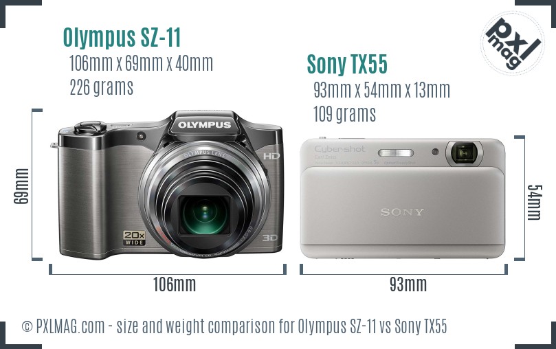 Olympus SZ-11 vs Sony TX55 size comparison