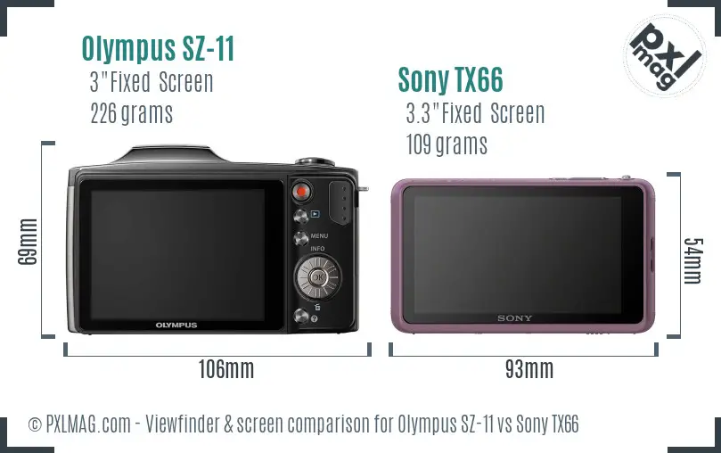 Olympus SZ-11 vs Sony TX66 Screen and Viewfinder comparison