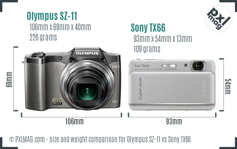Olympus SZ-11 vs Sony TX66 size comparison