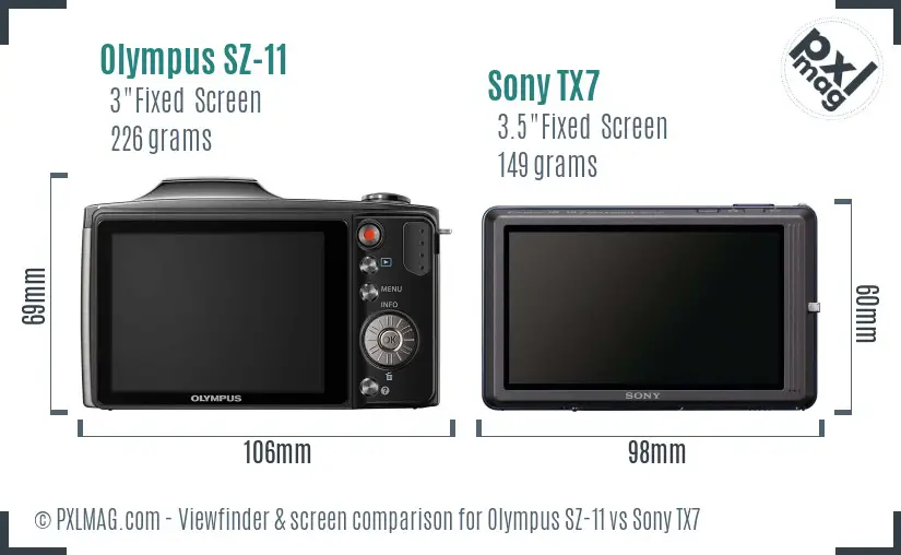 Olympus SZ-11 vs Sony TX7 Screen and Viewfinder comparison