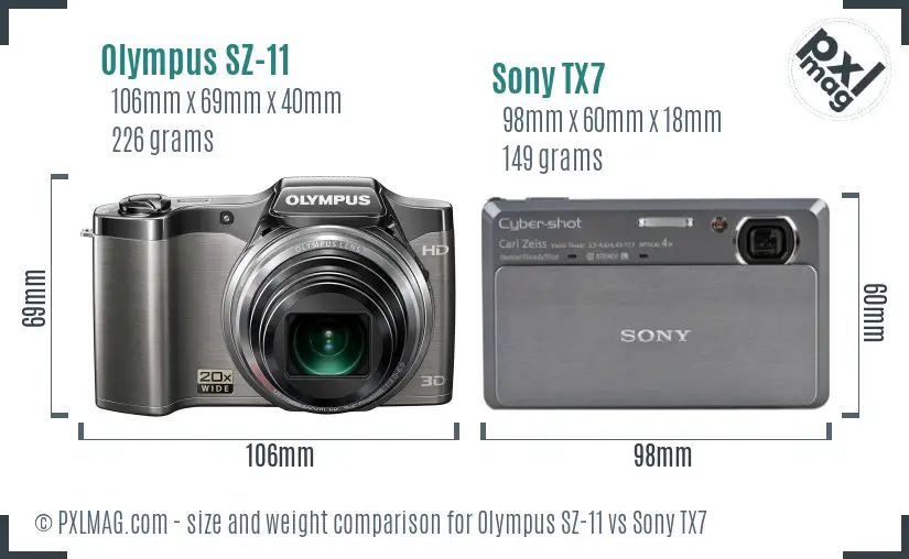 Olympus SZ-11 vs Sony TX7 size comparison