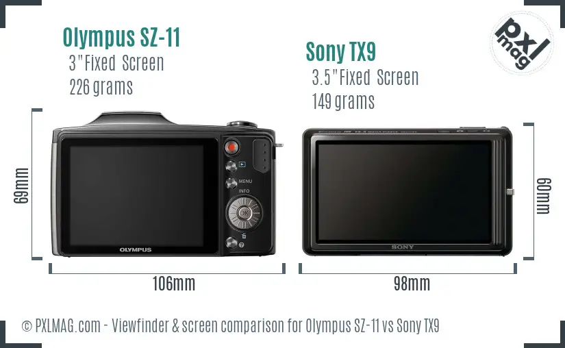 Olympus SZ-11 vs Sony TX9 Screen and Viewfinder comparison