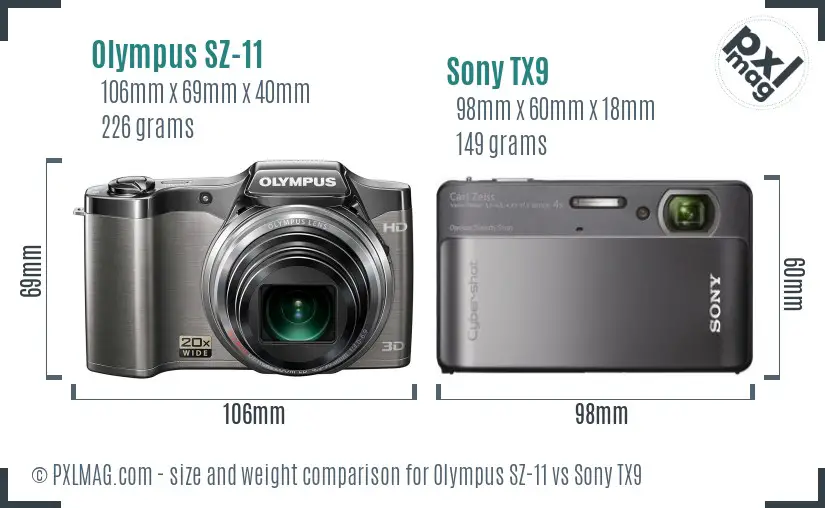 Olympus SZ-11 vs Sony TX9 size comparison